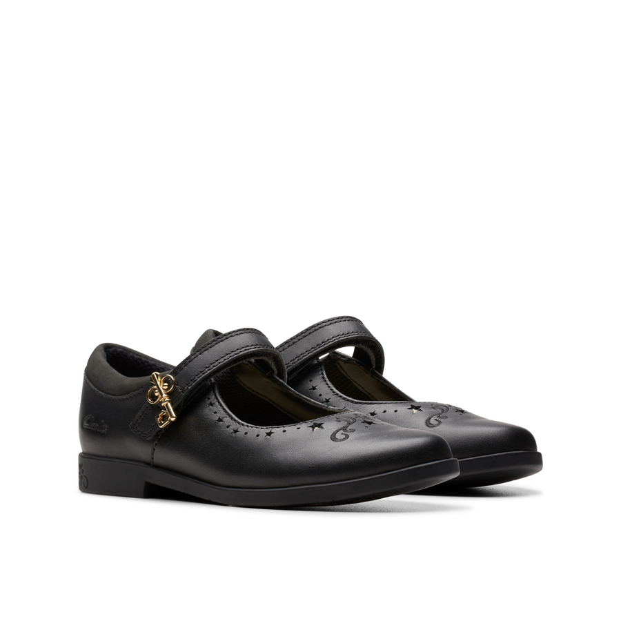 Clarks - Lock Magic K - Black Leather - School Shoes